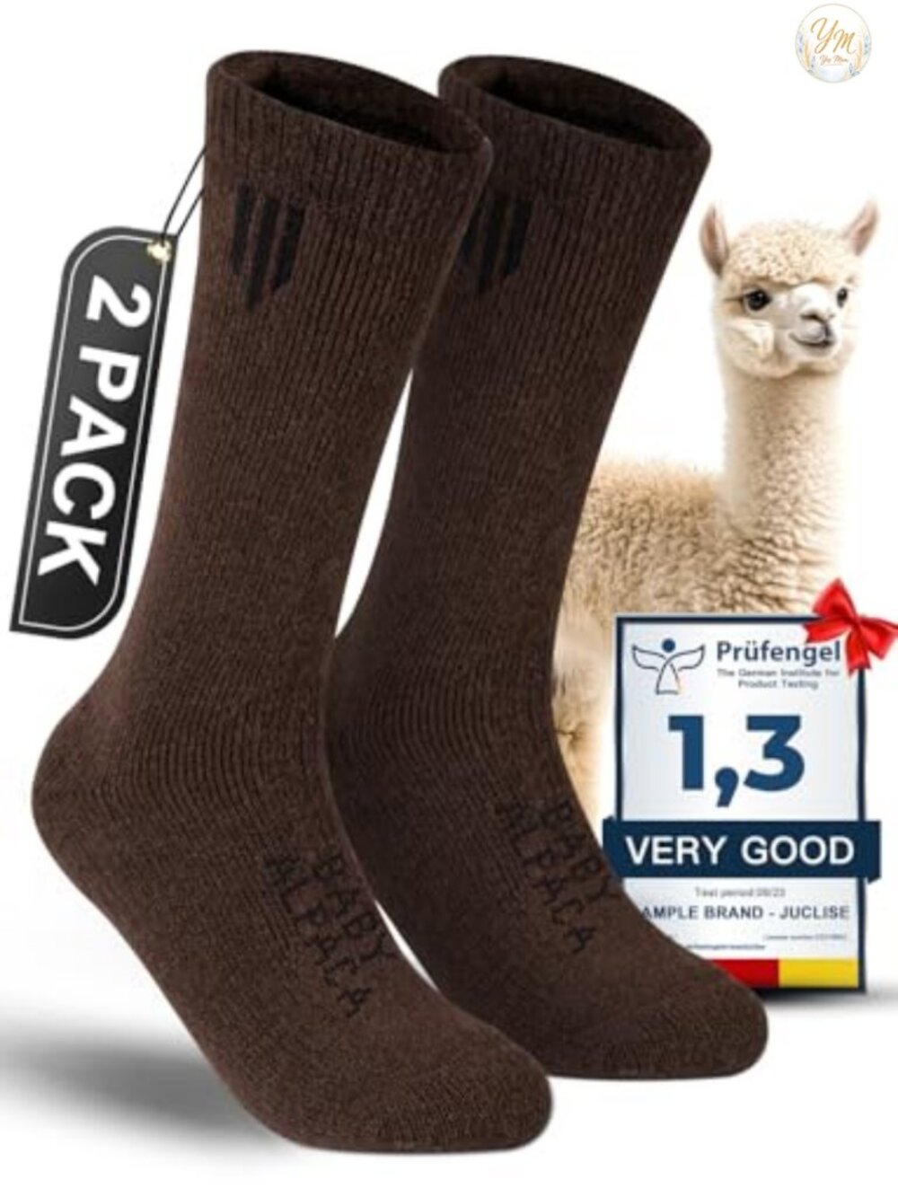 Alpaca Wool Thermal Socks Heavyweight Mid-Calf Winter Hiking Crew Socks 2 Pack